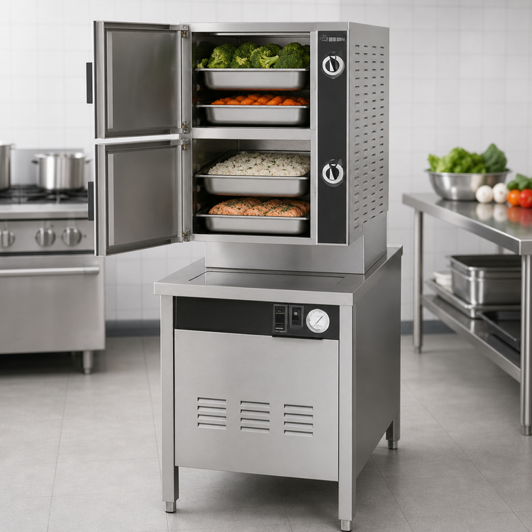 Product image #4 for Groen HyPlus HY-10SE-36 Pressureless Electric Steamer with 2 Compartments and 36 Inch Cabinet Base