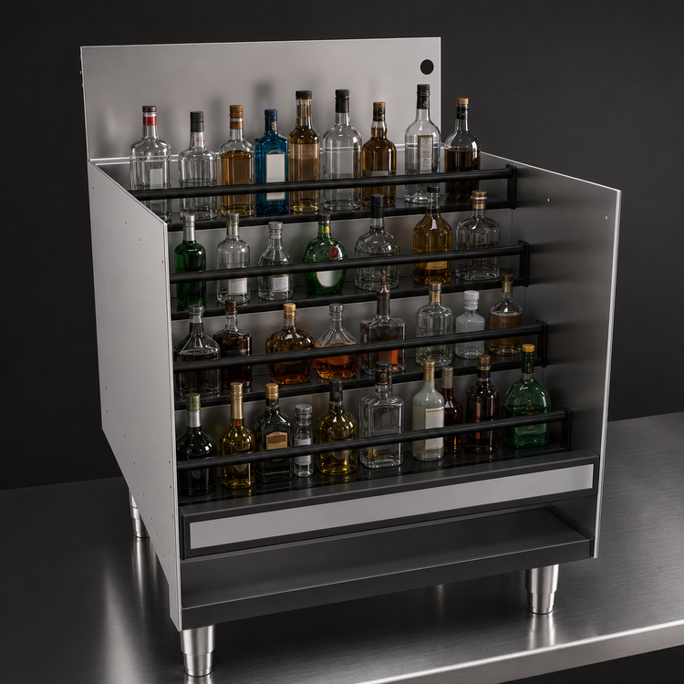Product image #4 for Glastender Freestanding Stainless Steel Underbar Liquor Steps for 24-Inch Deep Units