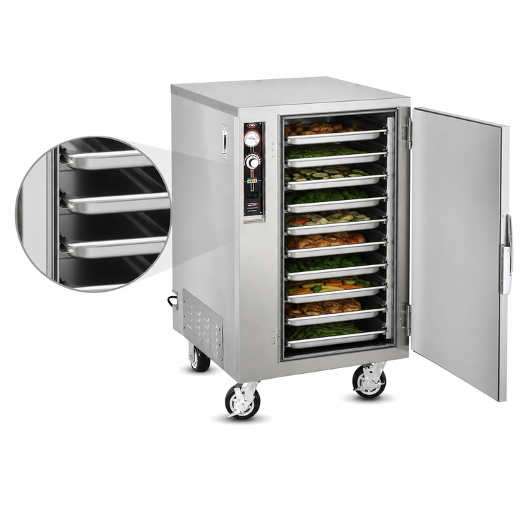 Product image #5 for FWE Half-Height Heated Transport Cabinet for 18 x 26 Inch Pans, Non-Insulated, 9-Slide