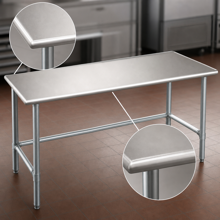 Product image #4 for Eagle Group Budget Series 144-Inch x 36-Inch Flat Top 430 Stainless Steel Work Table with Galvanized Tubular Base