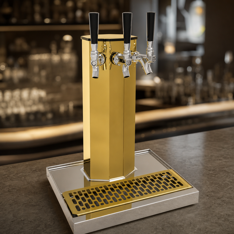 Product image #4 for Glastender CT-3-PB Countertop Air-Cooled 3-Faucet Column Draft Dispensing Tower, Polished Brass Finish