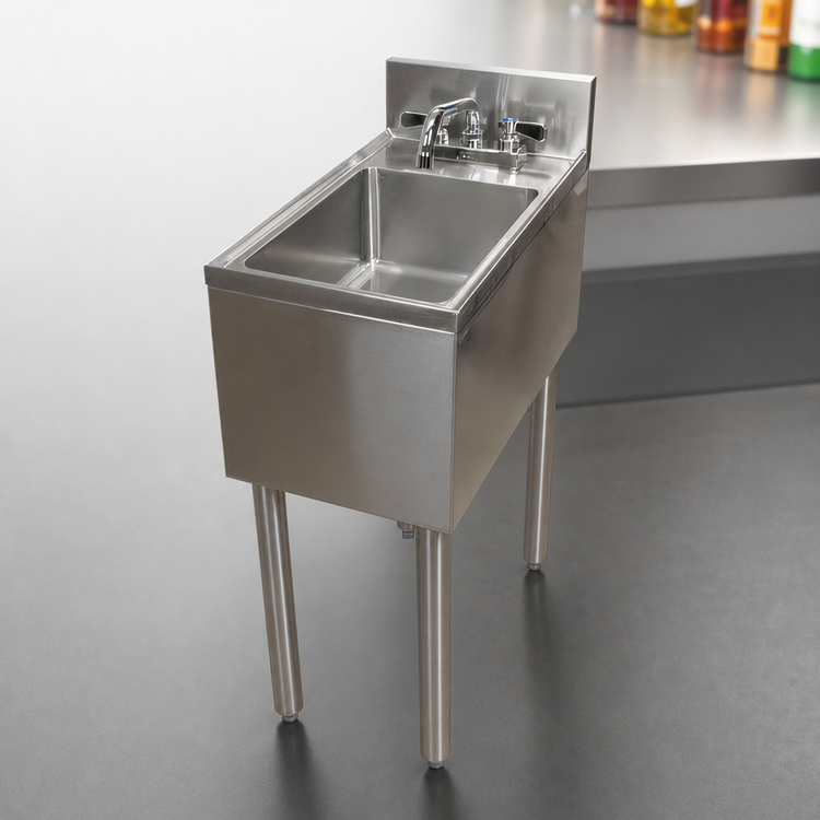Product image #5 for BK Resources 12-Inch Wide Underbar Dump Sink with 10" x 14" Bowl, 4" Backsplash and Faucet