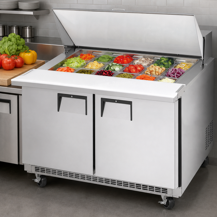 Product image #4 for Everest Refrigeration EPBR2 Back-Mount Mega-Top Two-Section Sandwich Prep Table Refrigerator, 47-1/2 Inches, 13 Cu. Ft.