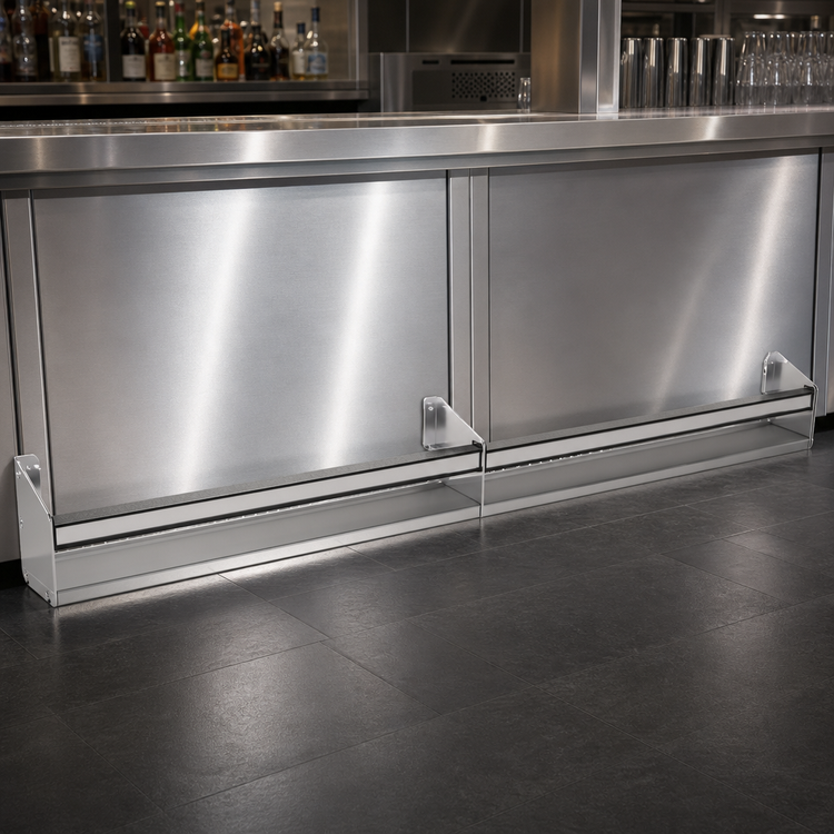 Product image #4 for Glastender 80 Inch Single Speed Rail with Open Step-and-Rail Design, Stainless Steel