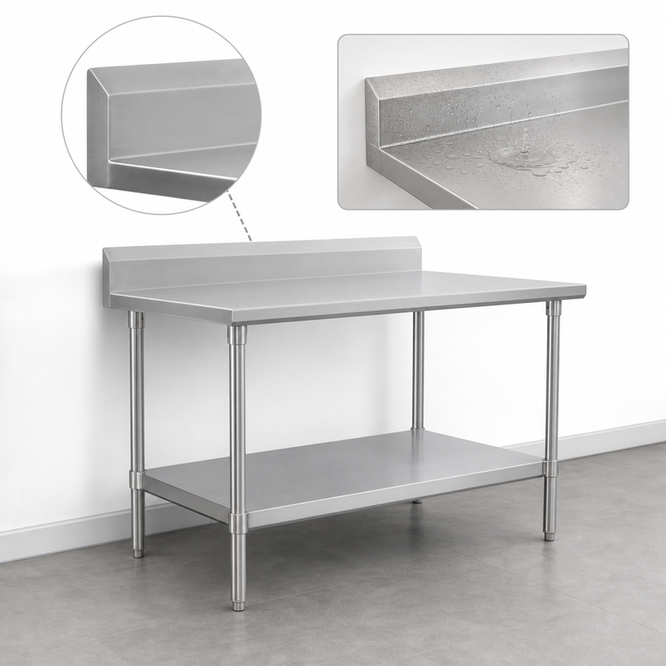 Product image #4 for John Boos Stallion 84-Inch W x 24-Inch D 16-Gauge 300 Series Stainless Steel Work Table with 5-Inch Backsplash and Galvanized Undershelf
