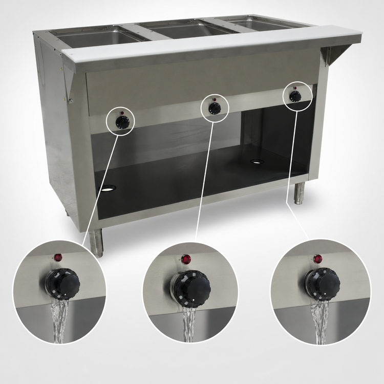 Product image #4 for Advance Tabco Triumph Supreme 47 1/8-Inch Electric Hot Food Table with 3 Sealed Wells and Open Cabinet Base, 120V