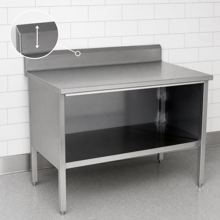 Product image #4 for John Boos Enclosed Base Stainless Steel Work Table with Open Front, 144 x 24 Inches, 14-Gauge Top, 5-Inch Backsplash