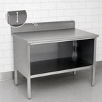 Thumbnail image #4 for John Boos EBOS4R5-24144 Stainless Steel Enclosed-Base Work Table, Open Front, 144 x 24 Inches, 14-Gauge 300 Series Top, 5-Inch Backsplash