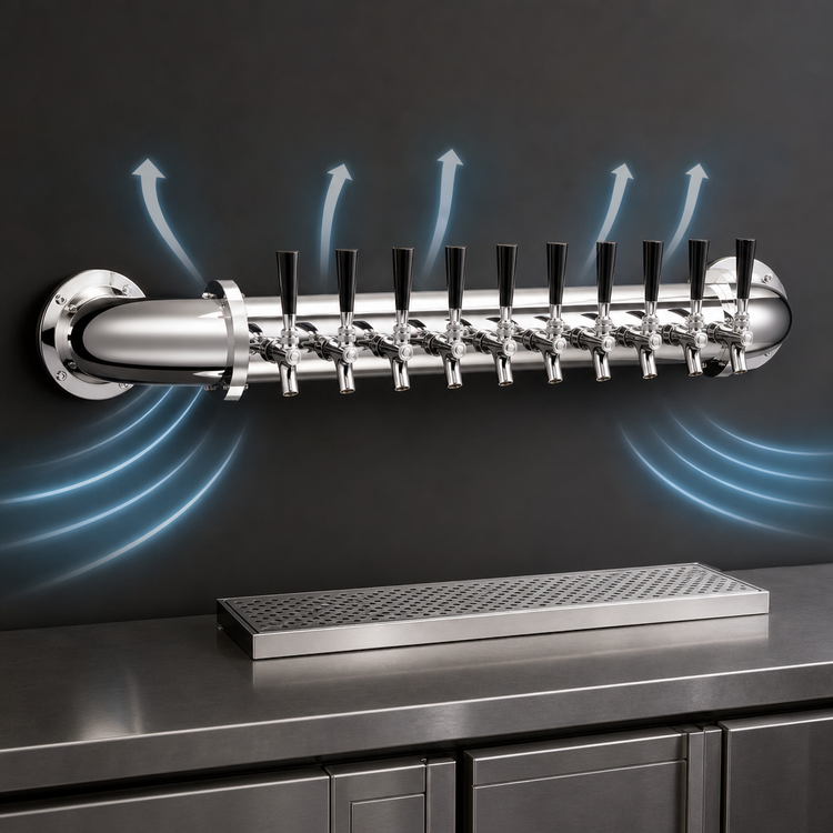 Product image #4 for Pipe Wall 10-Faucet Wall-Mount Air-Cooled Stainless Steel Draft Dispensing Tower, Mirror Finish