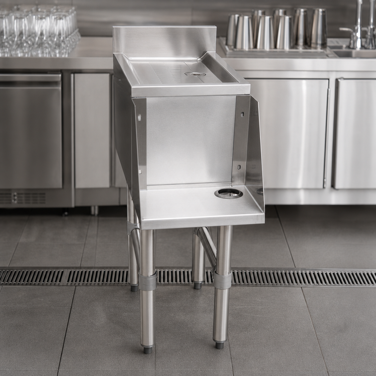Product image #4 for BK Resources Freestanding Underbar Mixing Station with Drainboard and Blender Shelf, 12 Inch x 21 Inch