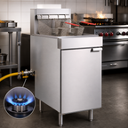 Thumbnail image #4 for Hurakan by Equip.me Heavy-Duty Range-Match 50 lb Floor Model Natural Gas Fryer with Basket Lifts