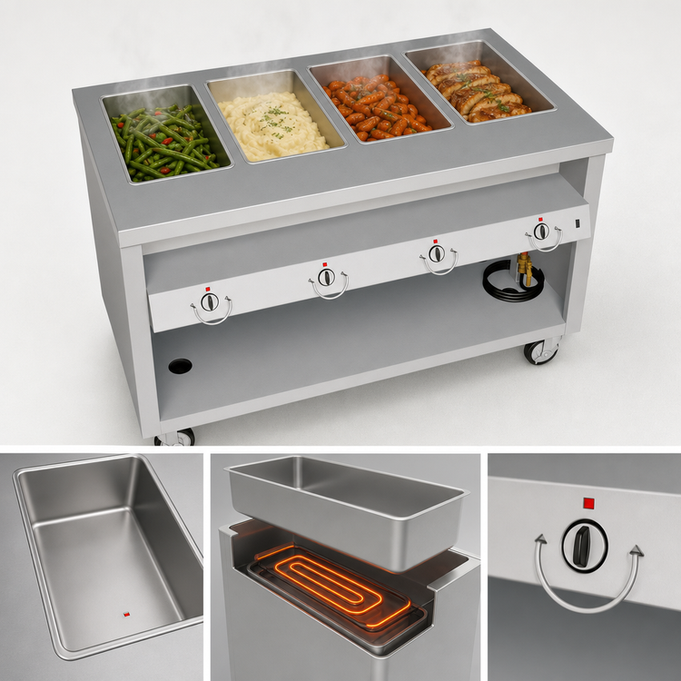 Product image #4 for Thurmaduke TEHF-60PG Mobile Electric Hot Food Unit with 4 Wells