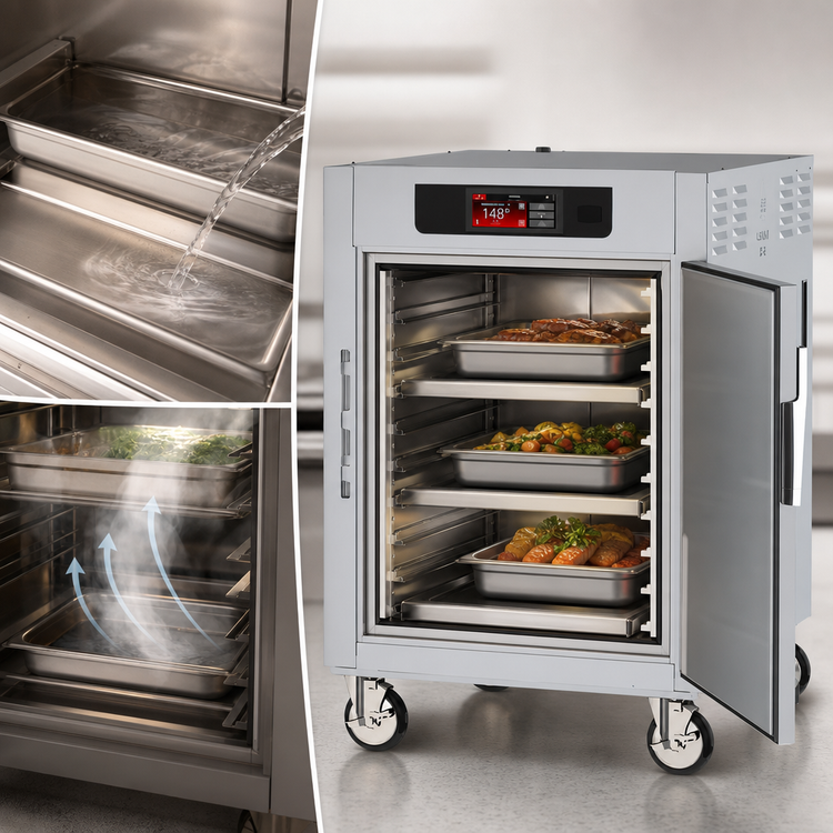 Product image #4 for Metro C5 8 Series Mobile 1/2 Height Pass-Thru Controlled Temperature Holding Cabinet with Lip Load Slides and Solid Doors