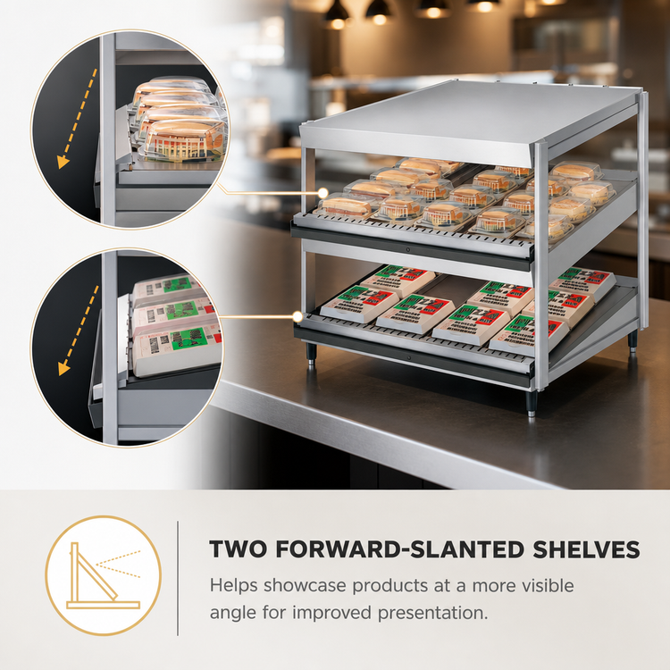 Product image #4 for Hatco Glo-Ray 41-Inch Countertop Pass-Thru Merchandising Warmer with 2 Slanted Shelves