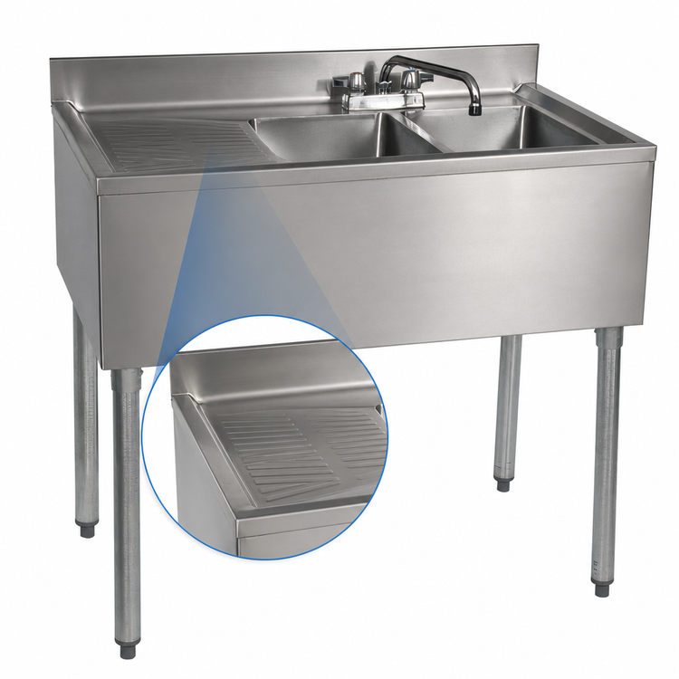 Product image #4 for BK Resources Slim-Line 2-Compartment Stainless Steel Underbar Sink with Left Drainboard, 36 Inch