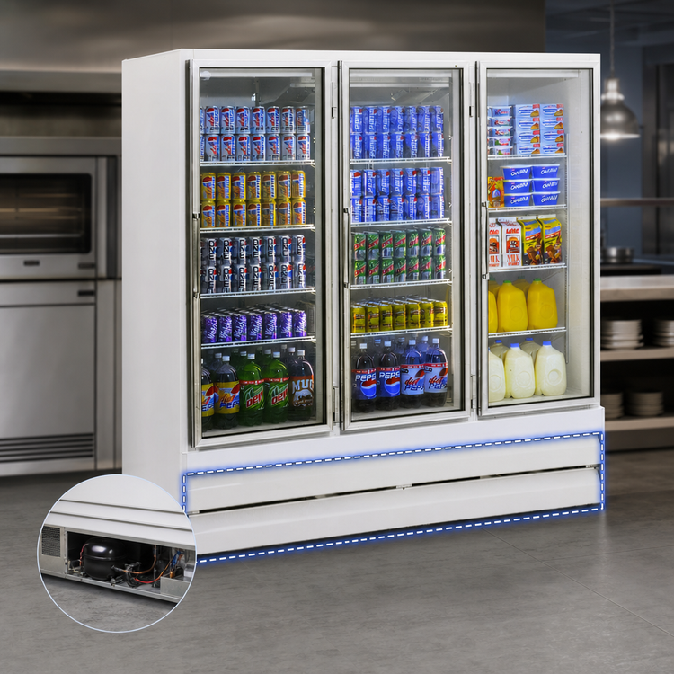 Product image #5 for Three-Section Glass Door Refrigerator Merchandiser, Bottom-Mount Self-Contained, 75 Cu. Ft., White