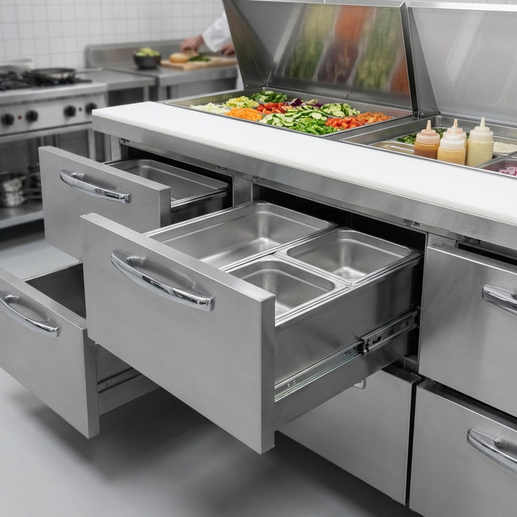 Product image #3 for Continental Refrigerator D72N30M-D Designer Line 72" Three-Section Mighty Top Sandwich Unit with Drawers