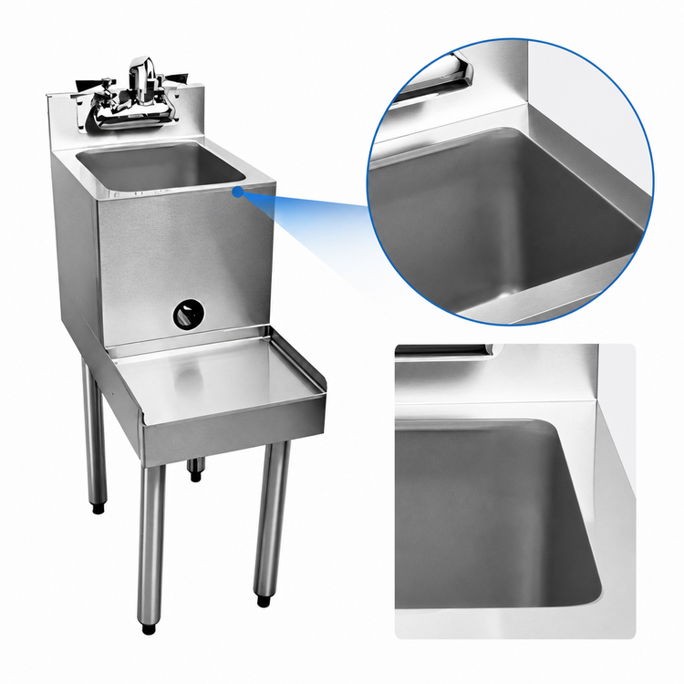 Product image #4 for CHOICE 14-Inch x 24-Inch Freestanding Stainless Steel Underbar Blender Station with Sink and Backsplash
