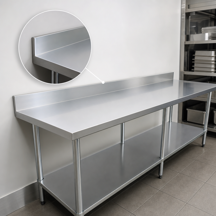 Product image #4 for Omcan Elite Series 84-Inch Stainless Steel Work Table with 4-Inch Backsplash and Undershelf