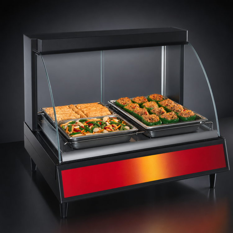 Product image #4 for Hatco Glo-Ray Designer Full-Service Countertop Heated Display Case, 2-Pan, Curved Glass