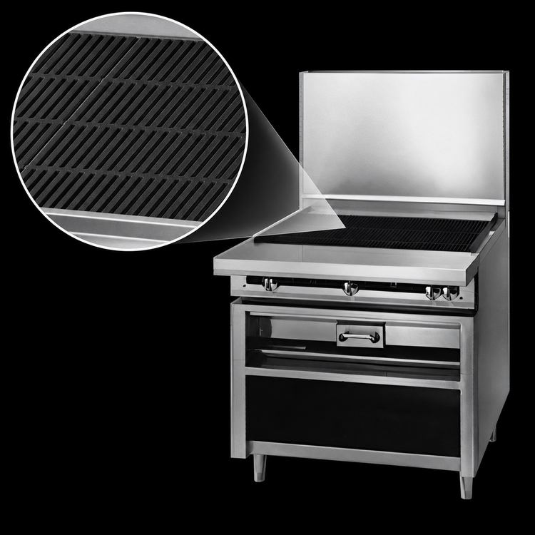 Product image #4 for Titan 48-Inch Heavy Duty Gas Chitwood Smoke Charbroiler Range with Cabinet Base
