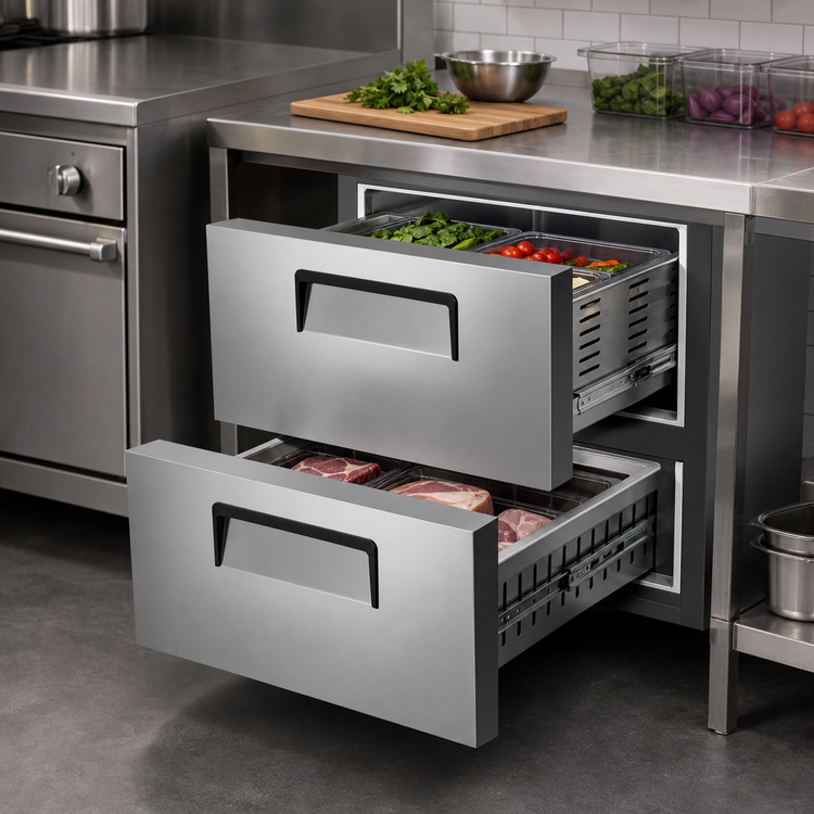 Product image #4 for Atosa 1-Section 2-Drawer Undercounter Refrigerator, 27-1/2-Inch W, 7.15 Cu. Ft., Rear-Mounted Self-Contained, Stainless Steel