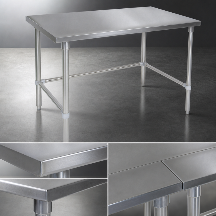Product image #4 for 84 Inch x 30 Inch Stainless Steel Top Work Table with Stallion Safety Edge and Galvanized Base