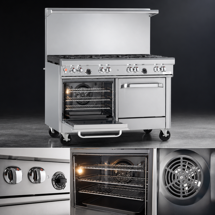 Product image #4 for Ultimate 48-Inch Commercial Gas Range with 6 Open Burners, Convection Oven and Cabinet Base