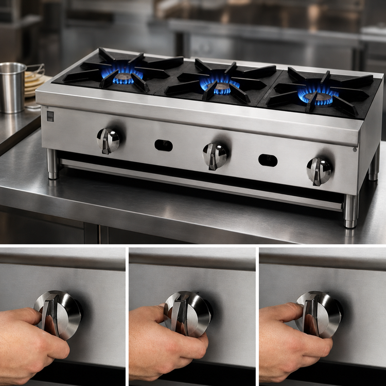 Product image #4 for Jade Supreme 36-Inch Countertop Gas Hot Plate, 3 Open Burners, Stainless Steel, 82,500 BTU