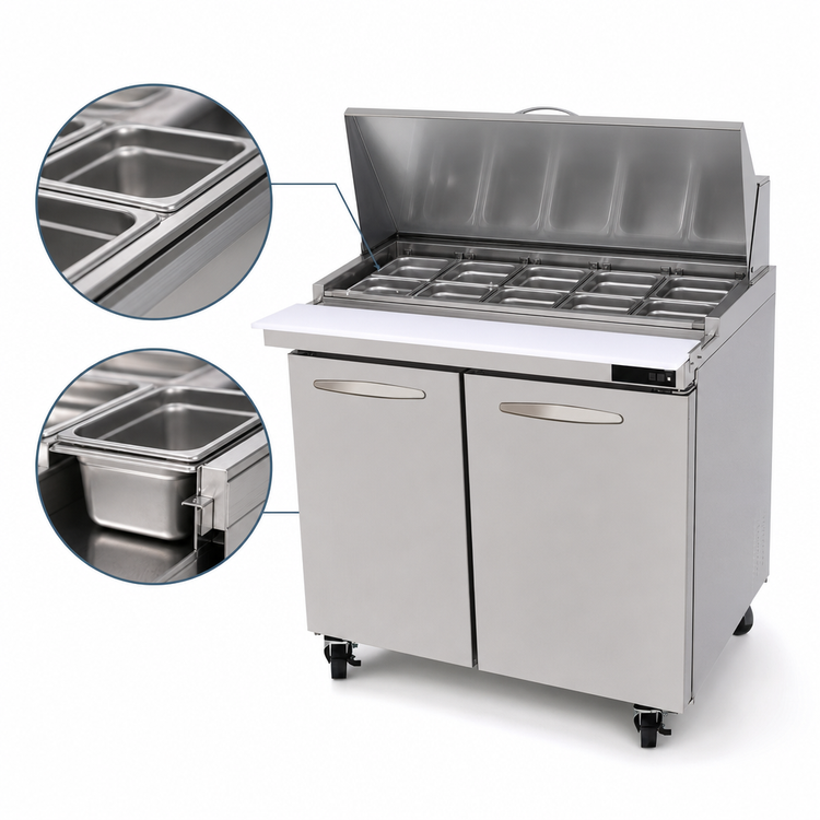 Product image #4 for Kool-It Signature Mega Top Two-Section Sandwich / Salad Prep Table, 36-Inch Wide, 2 Doors, 15-Pan Top