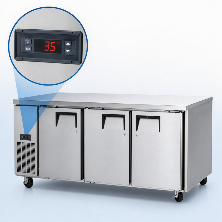 Product image #4 for Everest Refrigeration ETR3 Three-Section Undercounter/Worktop Refrigerator with Stainless Steel Worktop, Solid Locking Doors, 22 Cu. Ft.