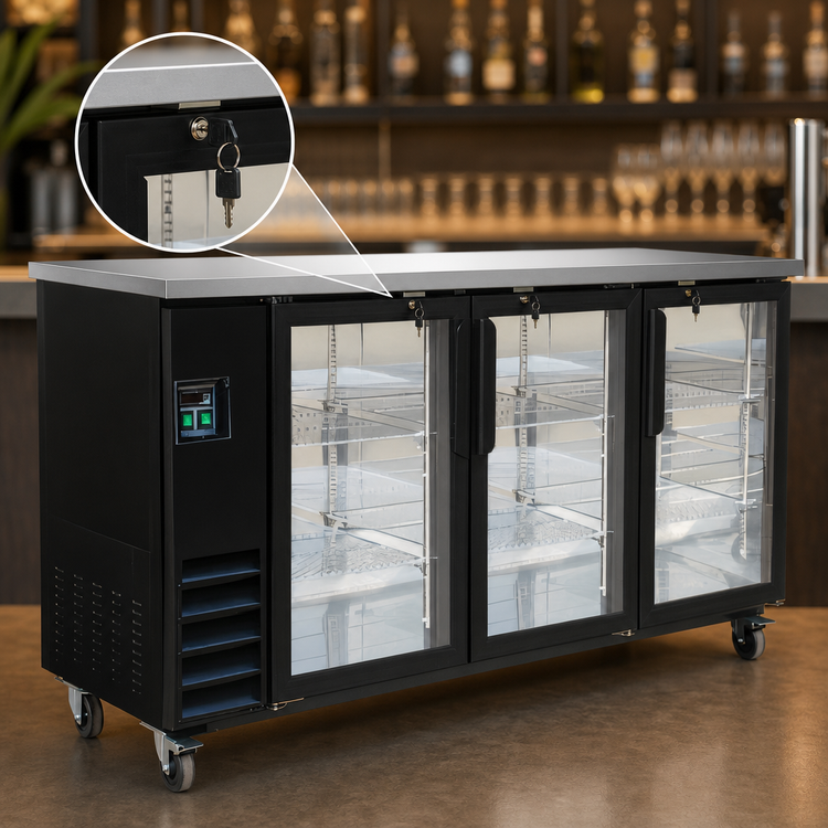 Product image #4 for IKON Refrigeration 73-Inch Three-Section Back Bar Cooler with Glass Swing Doors