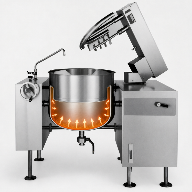 Product image #4 for Crown DLTM-80 80 Gallon Direct Steam 2/3 Jacketed Tilting Mixer Kettle