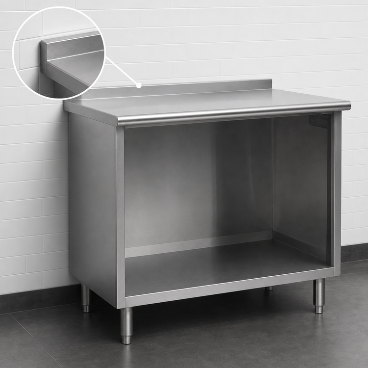 Product image #4 for Spec-Master Stainless Steel Underbar Work Table with Open Front Cabinet Base, 36 x 24 Inches, 1-1/2 Inch Rear Up-Turn