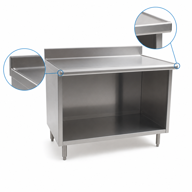 Product image #4 for Spec-Master Marine Series 84-Inch x 30-Inch Stainless Steel Work Table with Open-Front Cabinet Base and 1-1/2-Inch Rear Up-Turn