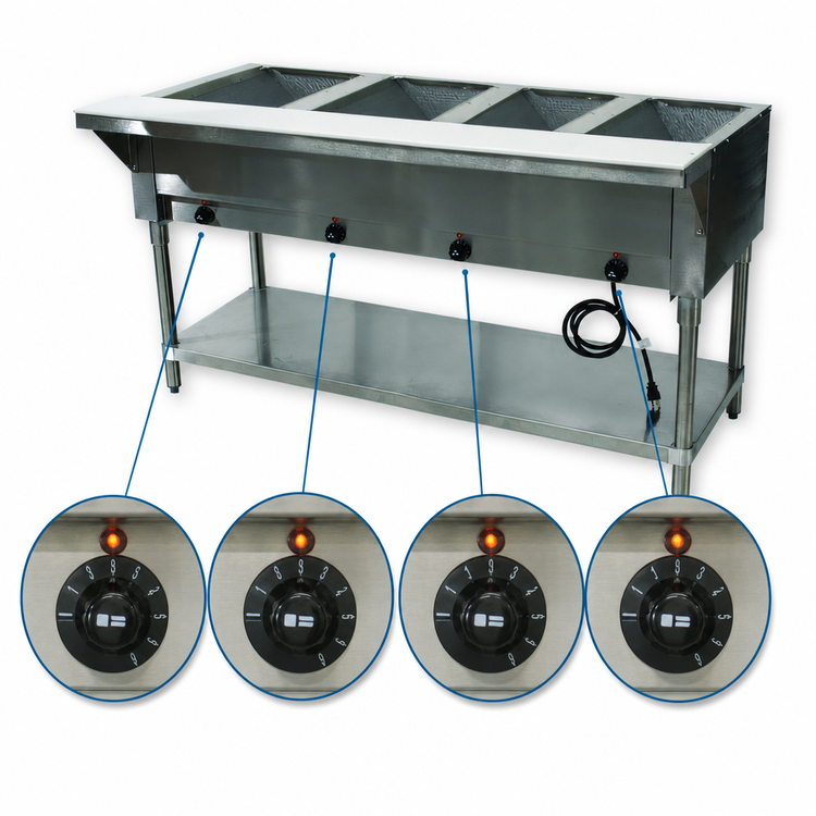 Product image #4 for Advance Tabco Triumph Supreme Electric Open Well Hot Food Table with Undershelf and Cutting Board Shelf, 4 Wells, 120V
