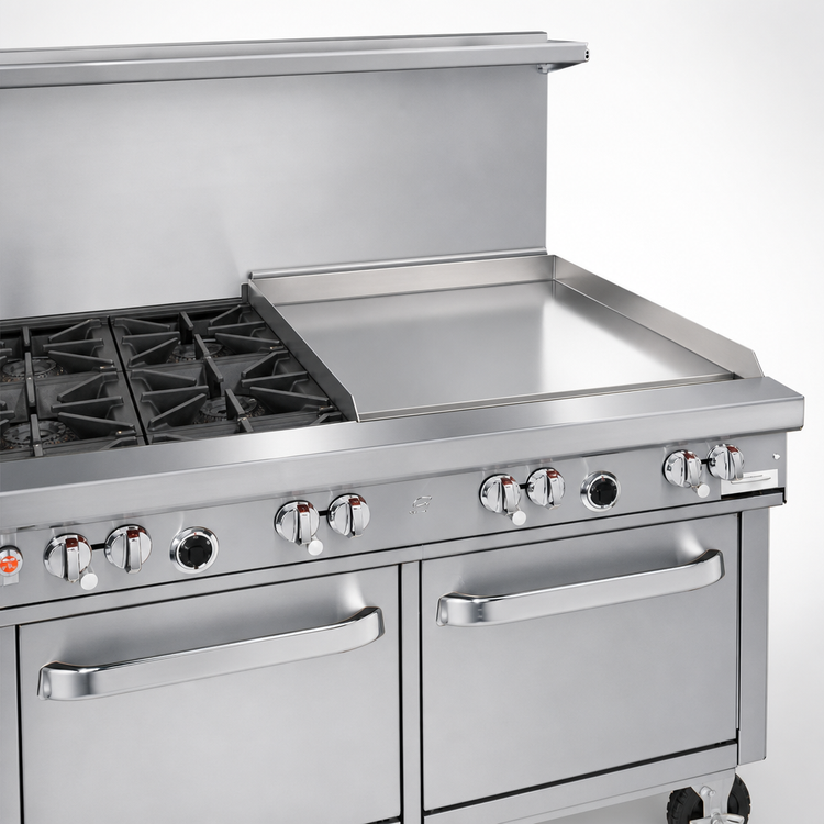 Product image #4 for Southbend Ultimate 48-Inch Gas Restaurant Range with 4 Open Burners, 24-Inch Thermostatic Griddle, Convection Oven and Cabinet Base
