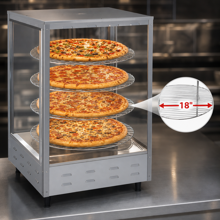 Product image #4 for Countertop Rotating Heated Pizza Merchandiser with 4 Tiers, 18-Inch Racks, and Tempered Glass Case