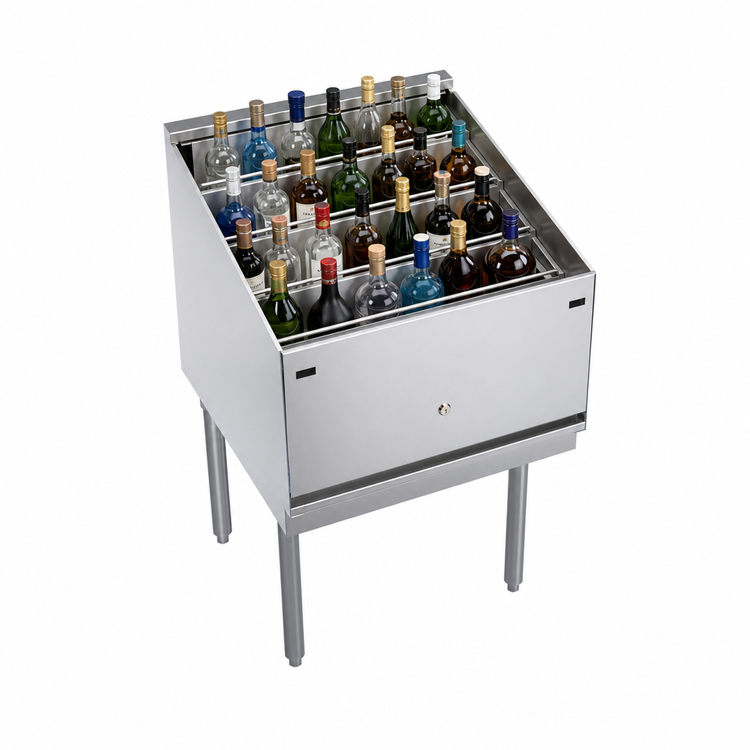 Product image #4 for Krowne Royal Series Stainless Steel Freestanding Underbar Liquor Bottle Display Unit with Removable Locking Cover, 24-Bottle Capacity, 24 x 24 Inches
