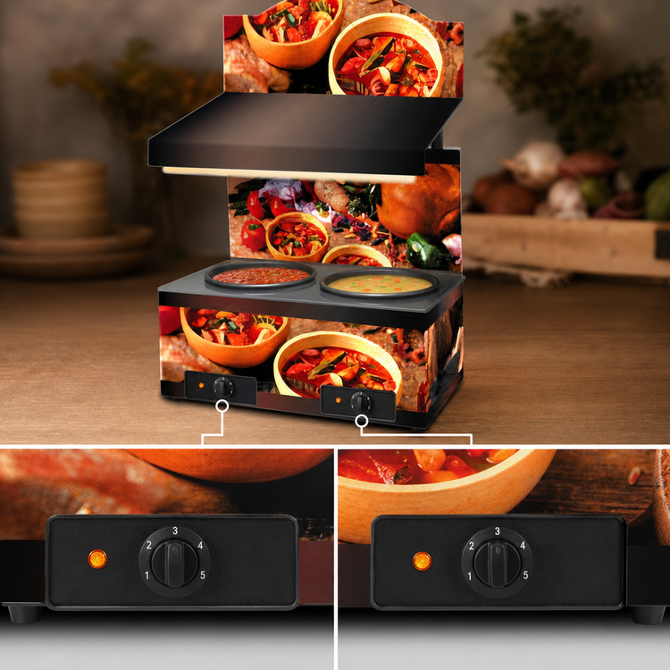 Product image #4 for Vollrath Cayenne Twin Well Countertop Soup Merchandiser with Menu Board and Lighted Canopy, Country Kitchen Graphics