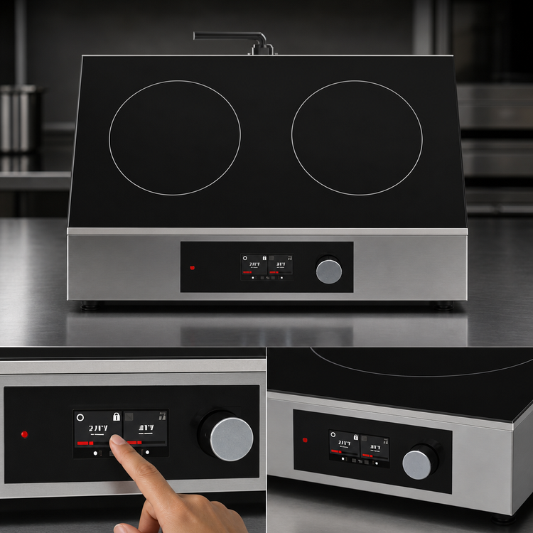 Product image #4 for CookTek Helios Touch Side-to-Side Double Hob Freestanding Induction Cooktop, 2.5 kW Per Hob, 200-240V