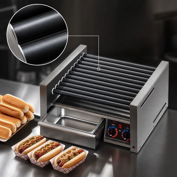 Product image #4 for Grill-Max 30-Dog Stadium Seating Roller Hot Dog Grill with Integrated Bun Drawer and StalTek Coated Rollers