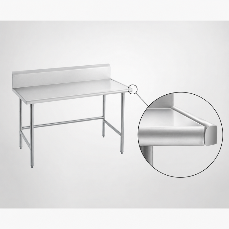 Product image #4 for Advance Tabco 144-Inch x 30-Inch 304 Stainless Steel Work Table with 10-Inch Backsplash and Open Base