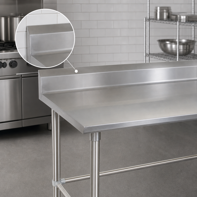 Product image #4 for John Boos Stallion 108-Inch x 36-Inch Stainless Steel Open-Base Work Table with 5-Inch Backsplash and Safety Edge