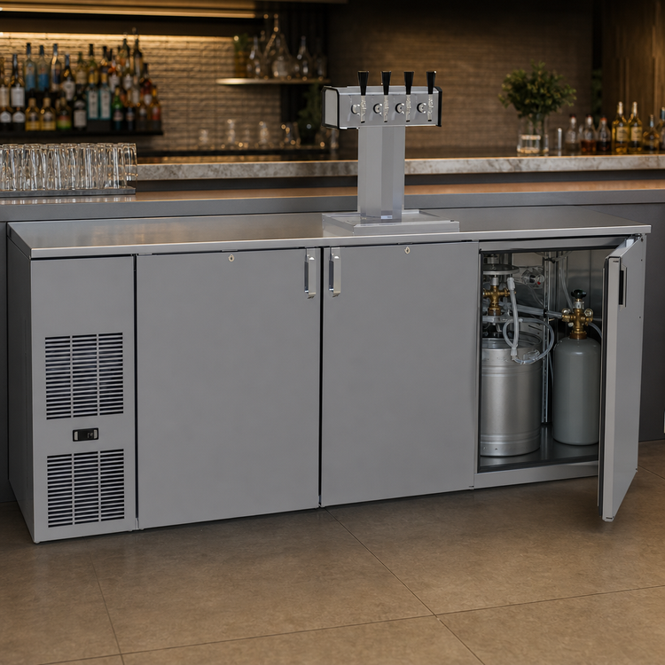 Product image #4 for Glastender One-Zone Front-Serviced Bar Profile Draft Dispensing Cooler, 84 Inch, 3-Section, 20-Inch Door Opening