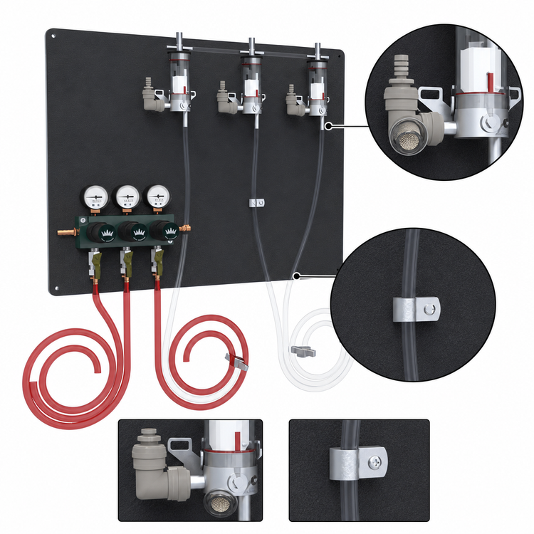 Product image #4 for Krowne MasterTap Walk-In Cooler Regulator Panel with 3 Empty Keg Detectors, 3 Beer Lines