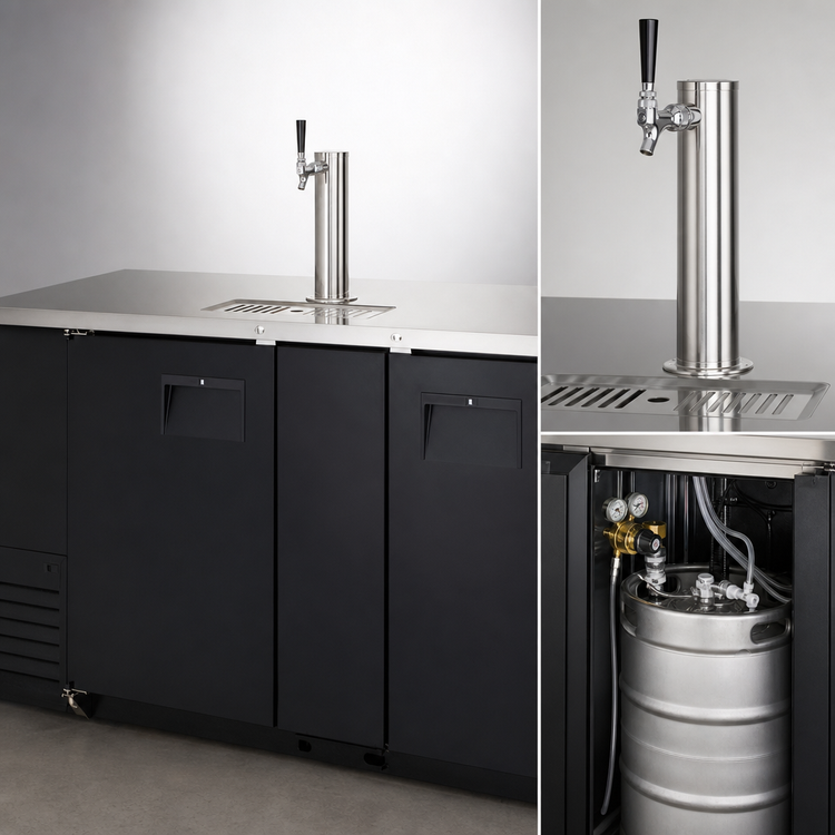 Product image #4 for Everest Refrigeration EBD3-BB Two-Section Back Bar & Direct Draw Keg Refrigerator Combo with Single Faucet, 68 Inch Flat Top, 24 Cu. Ft.