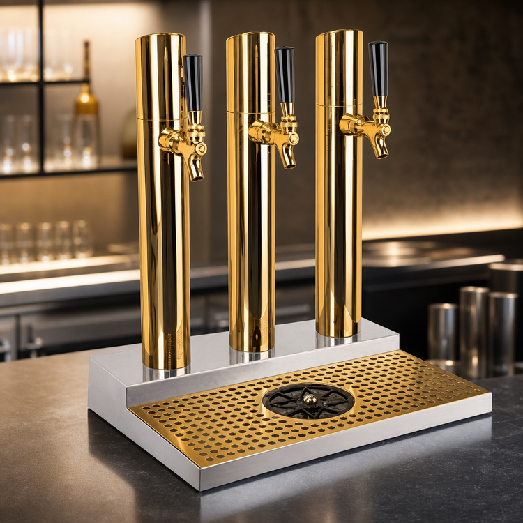 Product image #4 for Skyline 3-Column Countertop Glycol-Cooled Draft Beer Station with PVD Brass Finish