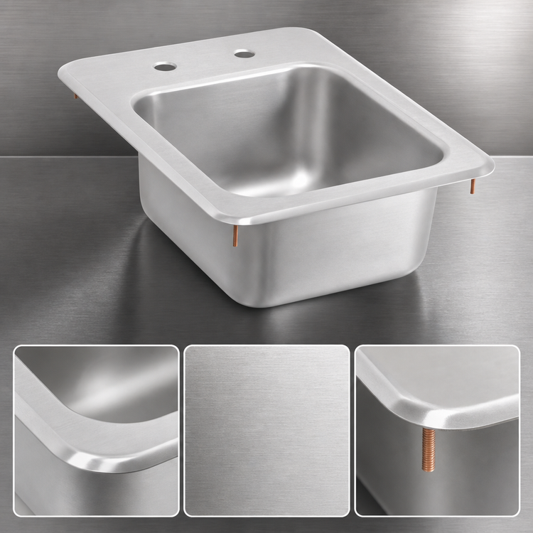 Product image #4 for Vollrath Underbar Drop-In Self-Rimming Single-Bowl Sink, 13 x 17 Inches, 304 Stainless Steel