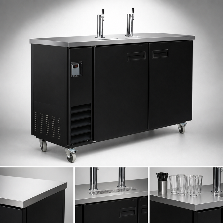 Product image #4 for Serv-Ware Dual-Tower Beer Dispenser Cooler with 2 Faucets, 14.16 Cu. Ft., Flat Top, 115V